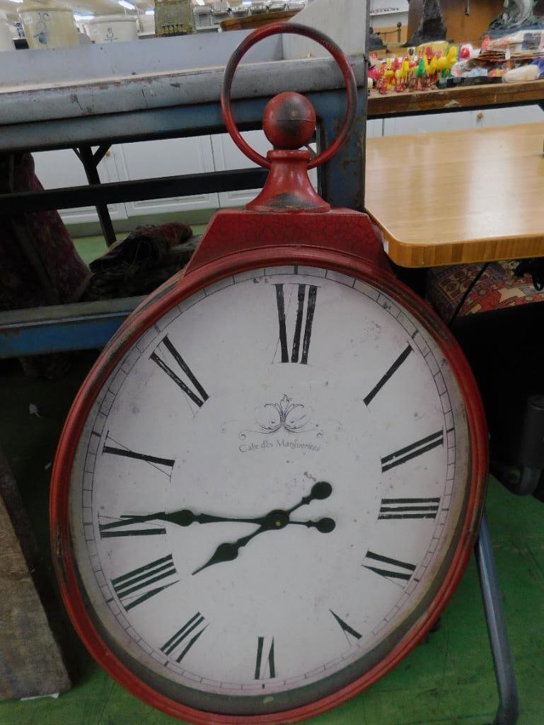 Oversize Metal Battery Operated Wall Clock - "Caf De Marquerites" - 38" x 22" x 4" - 8