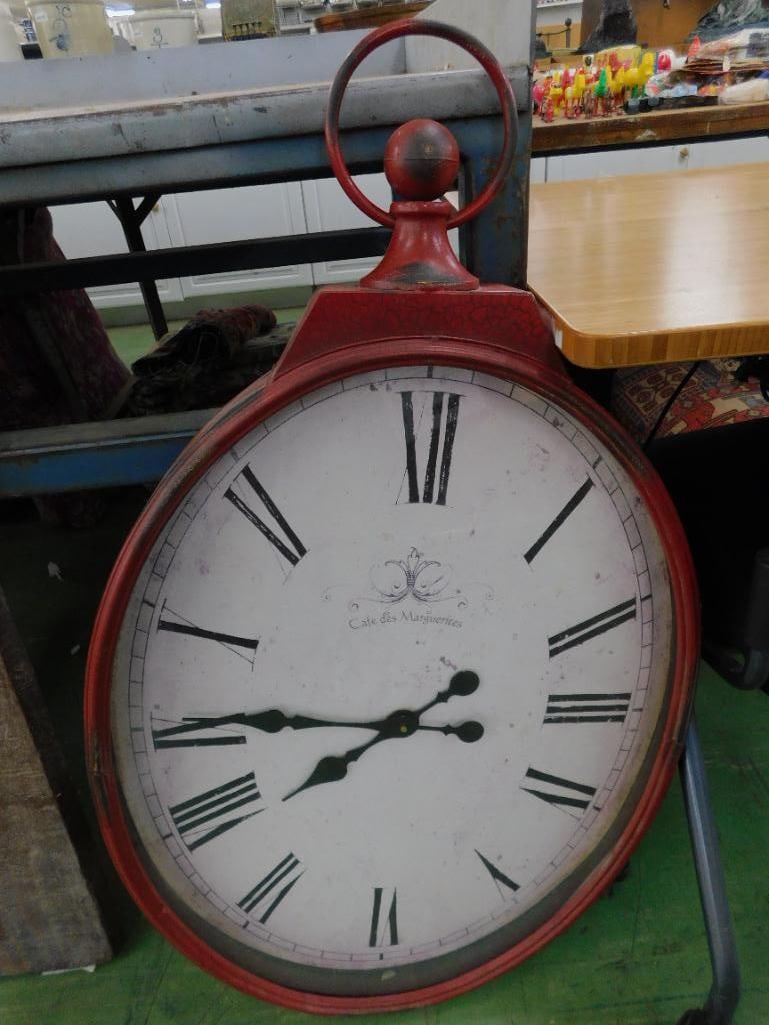Oversize Metal Battery Operated Wall Clock - "Caf De Marquerites" - 38" x 22" x 4" - 9