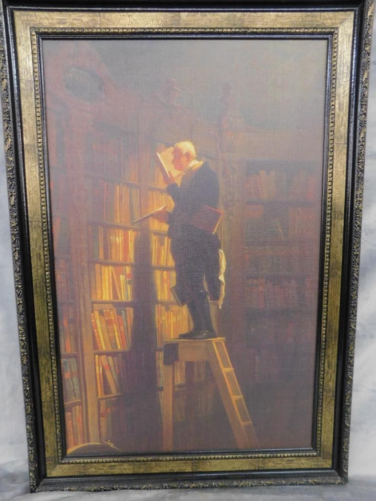 Modern Print - Man In Library - Unsigned - 37" x 25.5": See Photos For Condition and Details