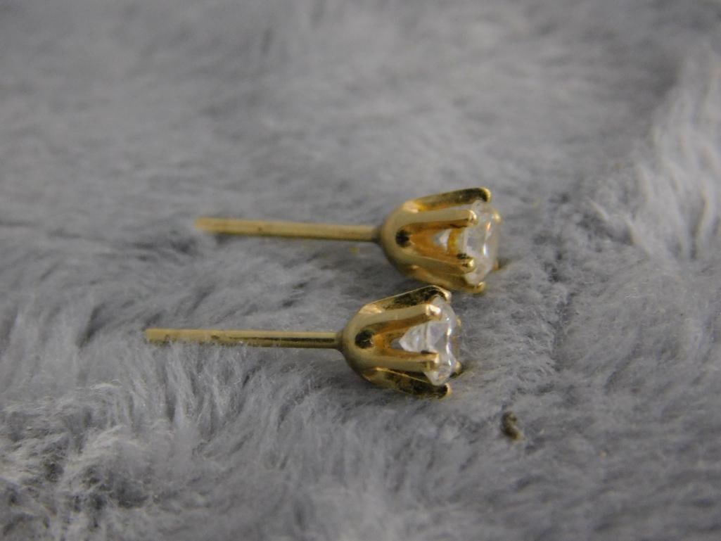 10K Yellow Gold - Post Earrings - Clear Stones - No Ear Nuts - .75 Grams TW - 2