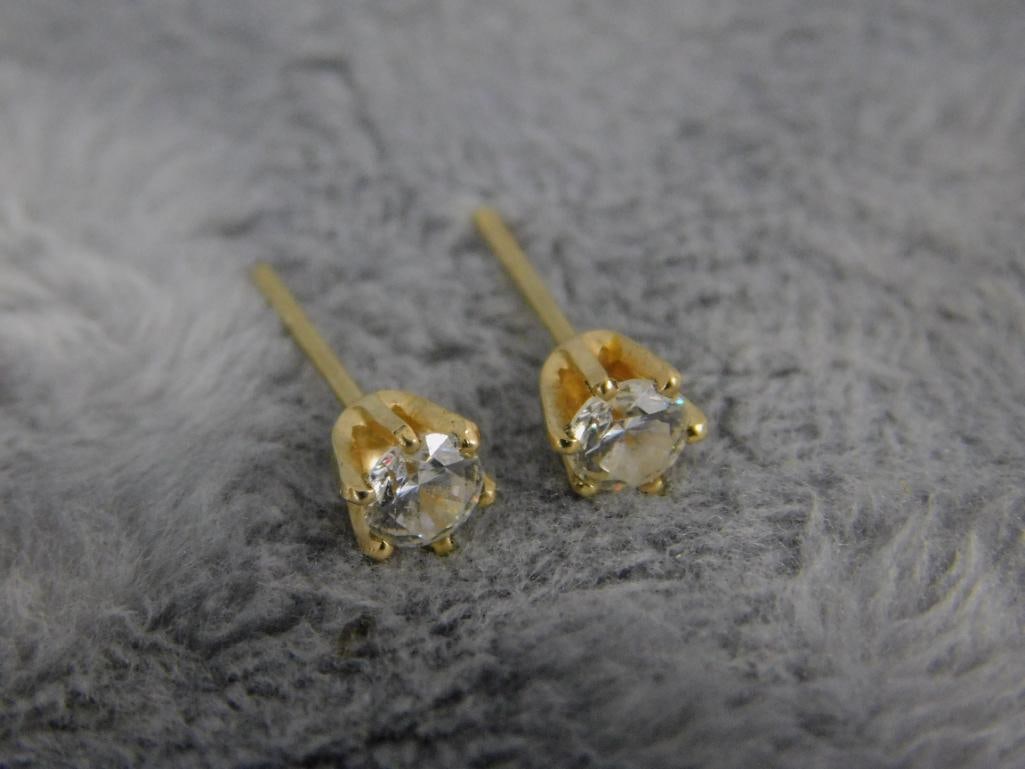 10K Yellow Gold - Post Earrings - Clear Stones - No Ear Nuts - .75 Grams TW - 3