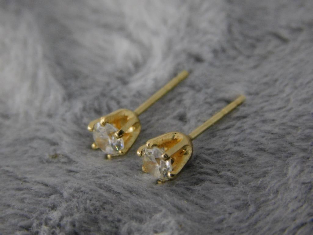 10K Yellow Gold - Post Earrings - Clear Stones - No Ear Nuts - .75 Grams TW - 4