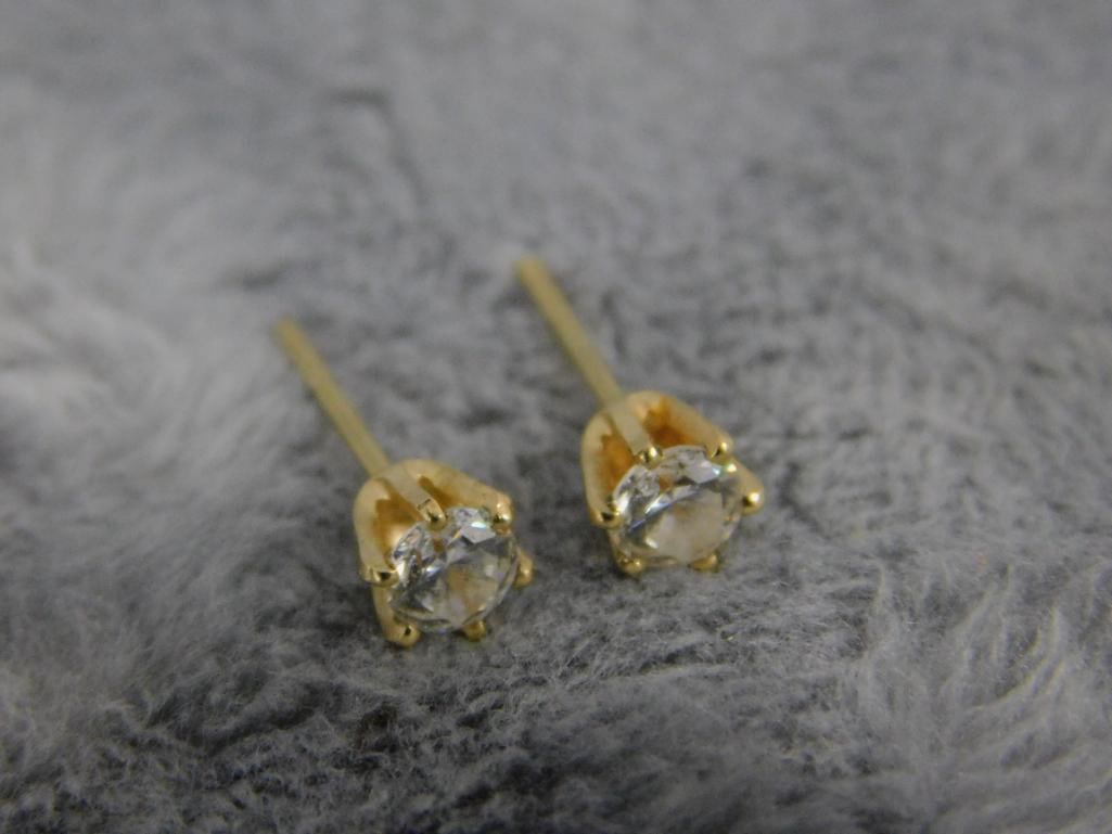 10K Yellow Gold - Post Earrings - Clear Stones - No Ear Nuts - .75 Grams TW - 5