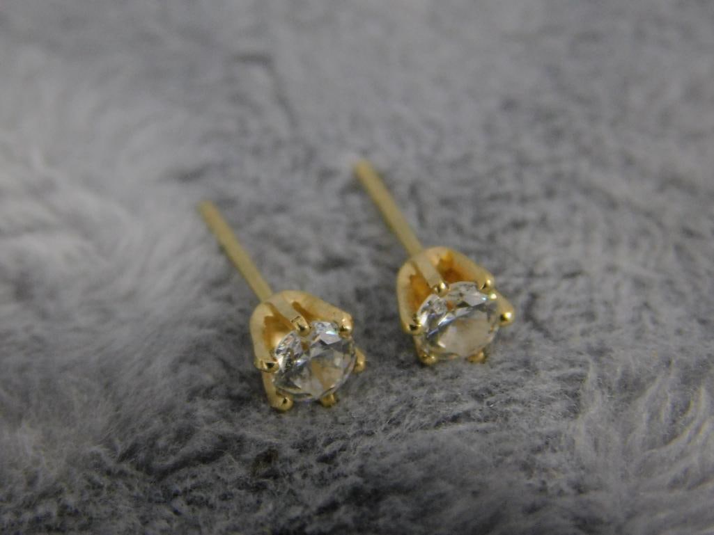 10K Yellow Gold - Post Earrings - Clear Stones - No Ear Nuts - .75 Grams TW - 6