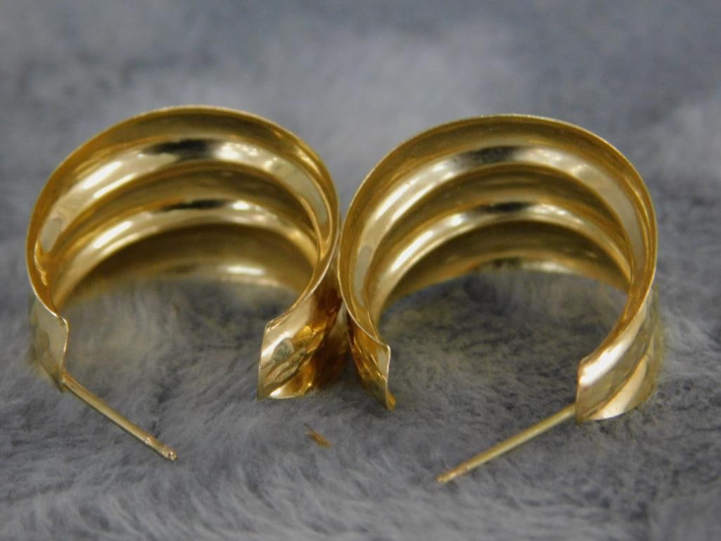 14K Yellow Gold - Pierced Earrings - Hoop - 2.31 Grams - 4