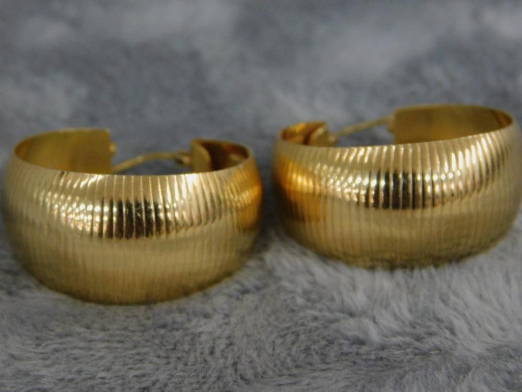 14K Yellow Gold - Pierced Earrings - Hoop - 7.61 Grams - 8