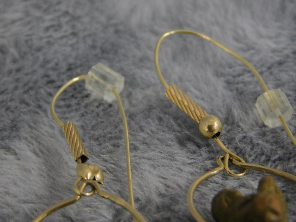 14K Yellow Gold - Pierced Dangle Earrings - Pottery Figures - 5.82 Grams TW - 3