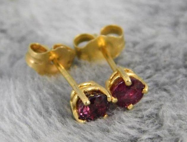 14K Yellow Gold - Pierced Earrings - Post - Ruby - .77 Grams TW: XRF Tested - See Photos For Condition and Details