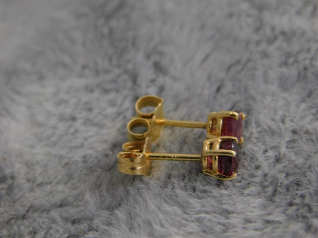14K Yellow Gold - Pierced Earrings - Post - Ruby - .77 Grams TW - 2