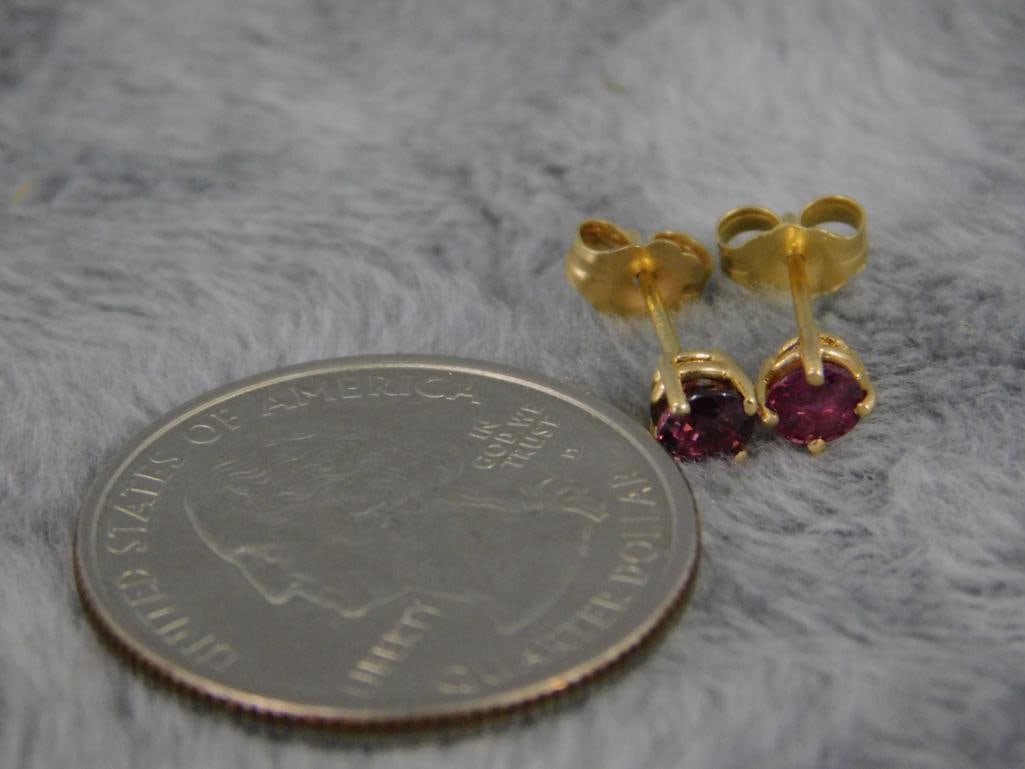 14K Yellow Gold - Pierced Earrings - Post - Ruby - .77 Grams TW - 4