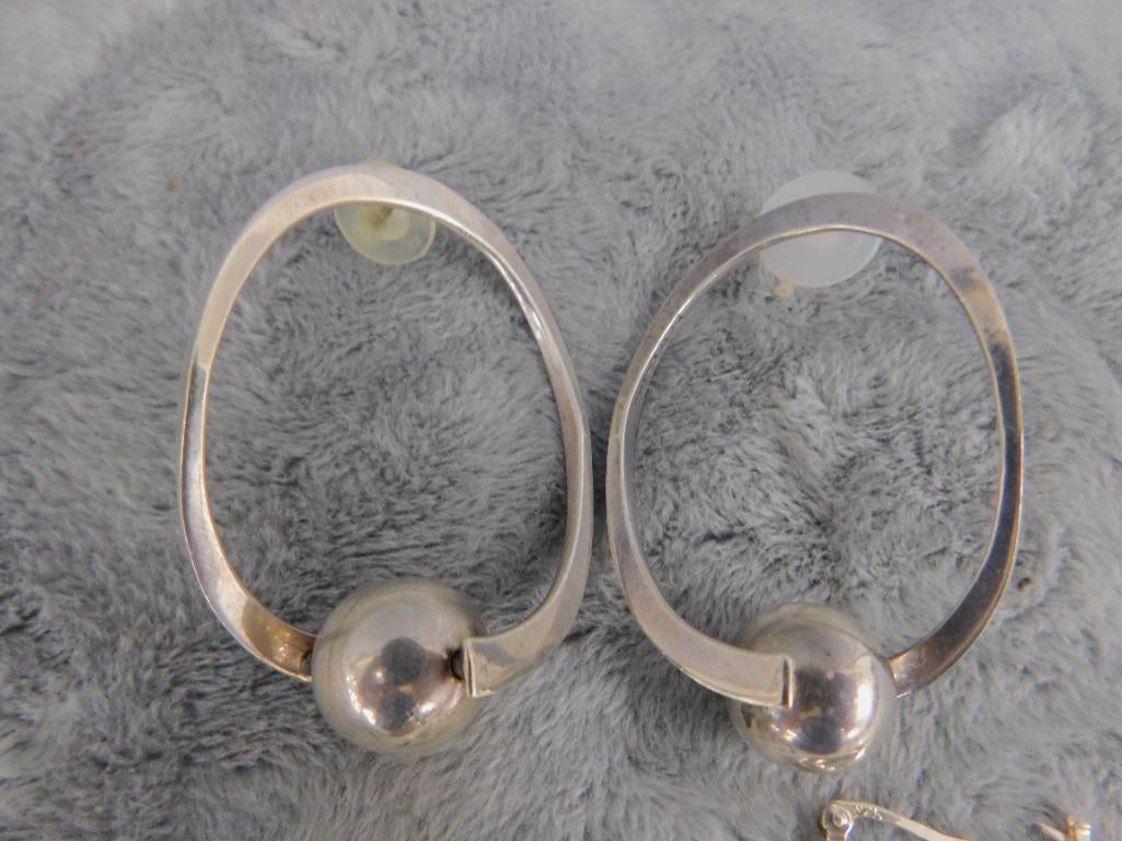 Sterling Silver - 3 Pairs of Pierced Earrings - 27.39 Grams - 2