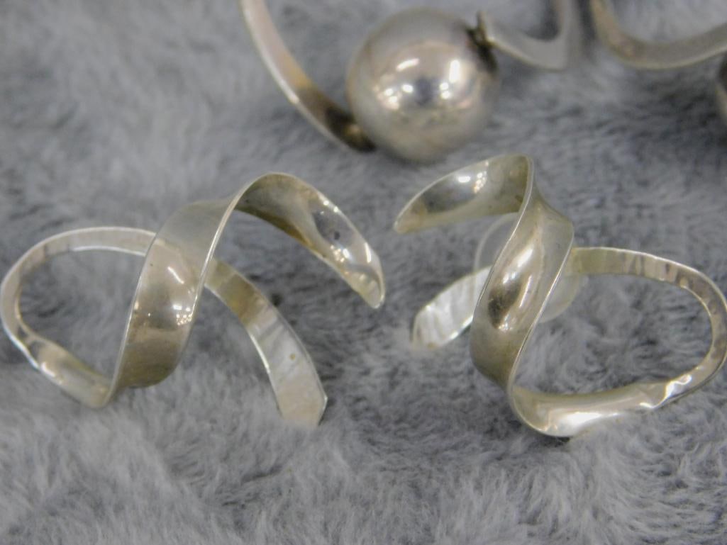 Sterling Silver - 3 Pairs of Pierced Earrings - 27.39 Grams - 3
