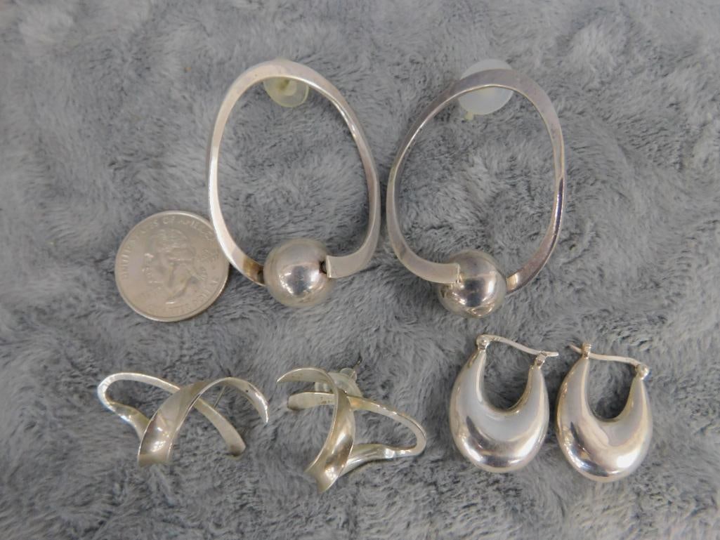Sterling Silver - 3 Pairs of Pierced Earrings - 27.39 Grams - 5