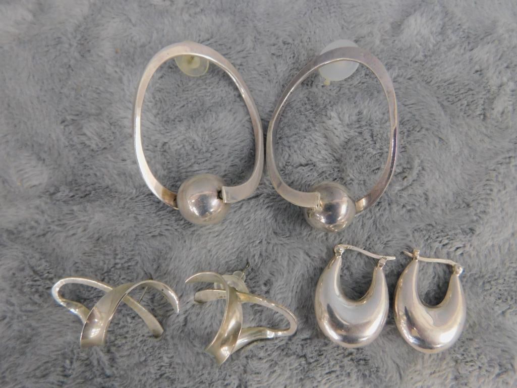 Sterling Silver - 3 Pairs of Pierced Earrings - 27.39 Grams - 6