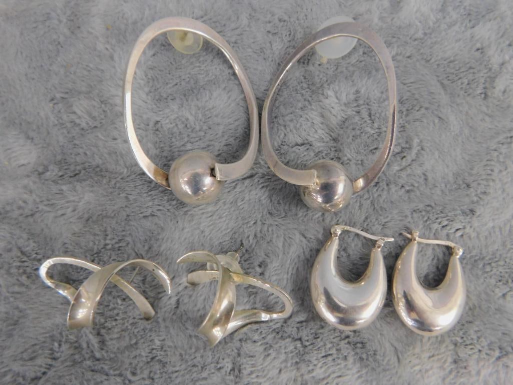 Sterling Silver - 3 Pairs of Pierced Earrings - 27.39 Grams - 7