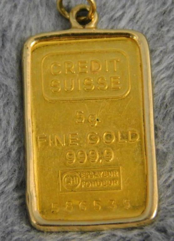 24K and 14K Yellow Gold - Pendant - 14K Bezel - 24K - 5 Gram Gold Bar - 6 Grams TW: XRF Tested - See Photos For Condition and Details