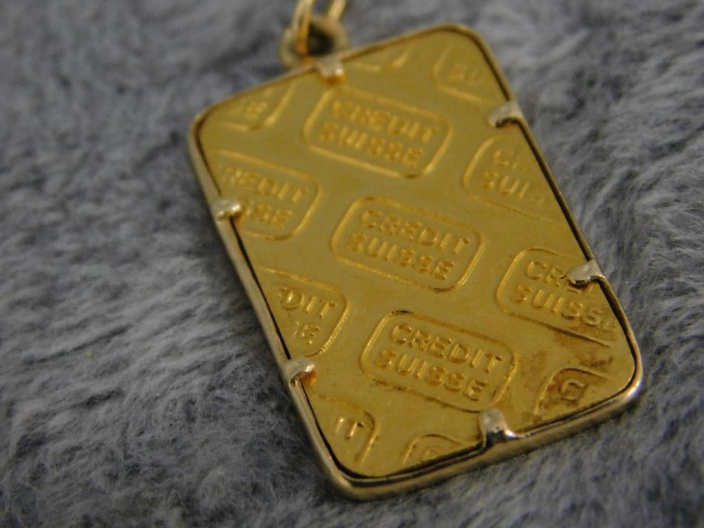 24K and 14K Yellow Gold - Pendant - 14K Bezel - 24K - 5 Gram Gold Bar - 6 Grams TW - 3
