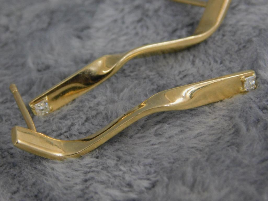 14K Yellow Gold - Pierced Earrings - No Ear Nuts - Diamond - 4.74 Grams TW - 2