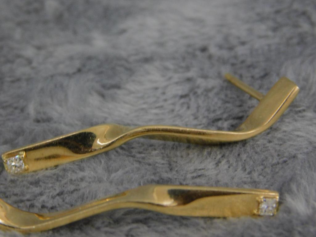 14K Yellow Gold - Pierced Earrings - No Ear Nuts - Diamond - 4.74 Grams TW - 3