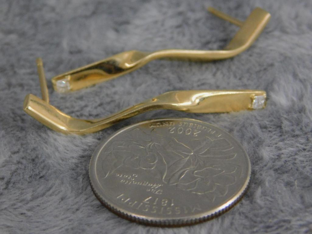 14K Yellow Gold - Pierced Earrings - No Ear Nuts - Diamond - 4.74 Grams TW - 4