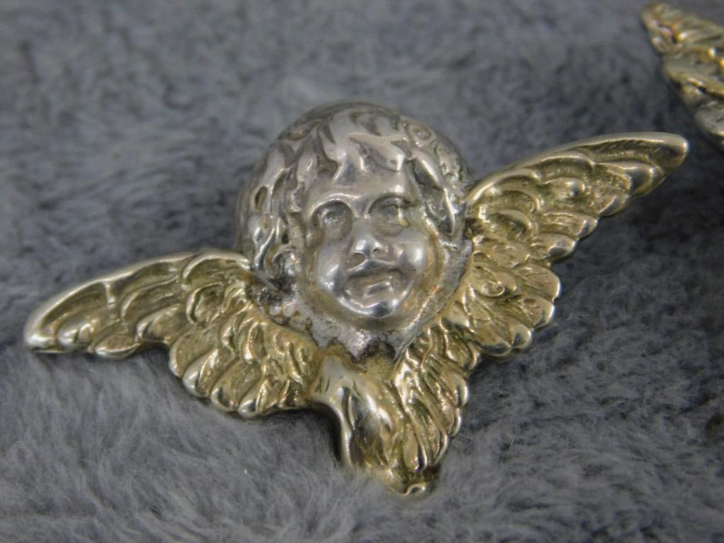 Sterling Silver - Cherub Pierced Earrings and Brooch - 27.37 Grams - 2