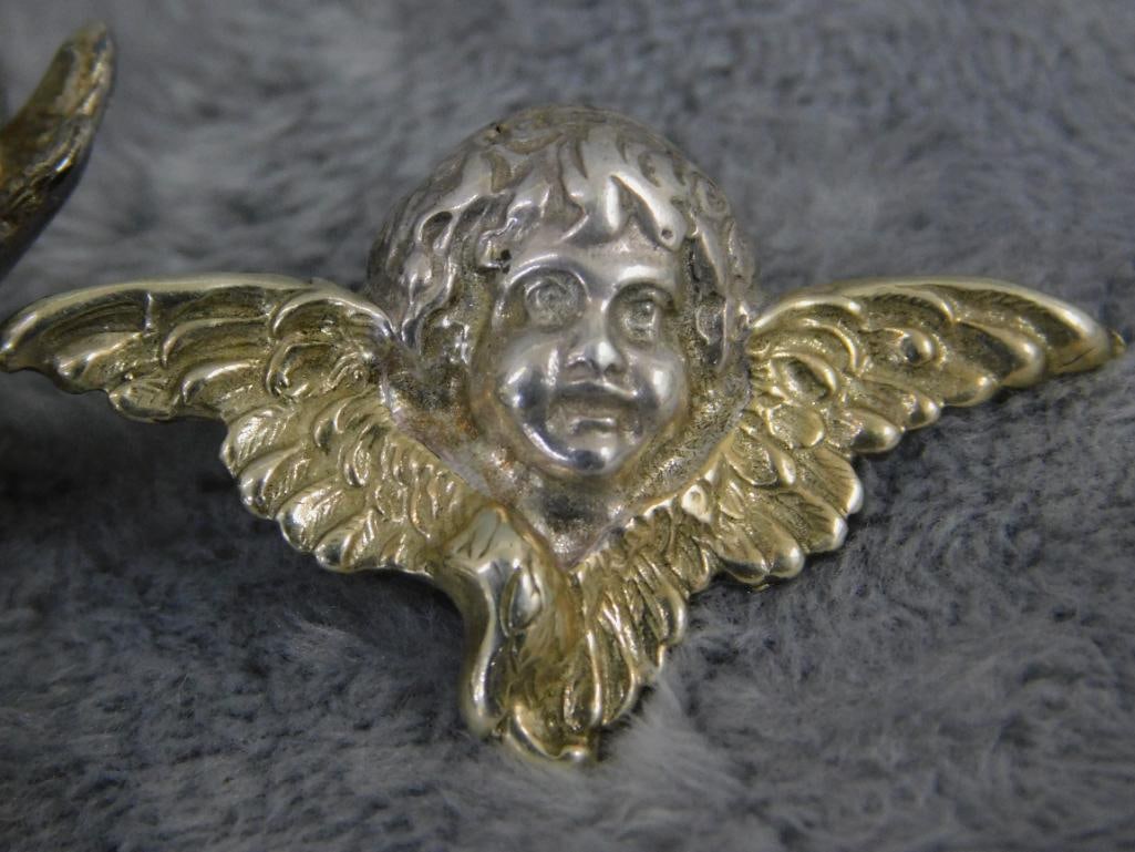 Sterling Silver - Cherub Pierced Earrings and Brooch - 27.37 Grams - 3