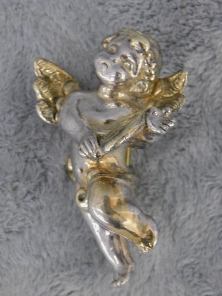 Sterling Silver - Cherub Pierced Earrings and Brooch - 27.37 Grams - 5