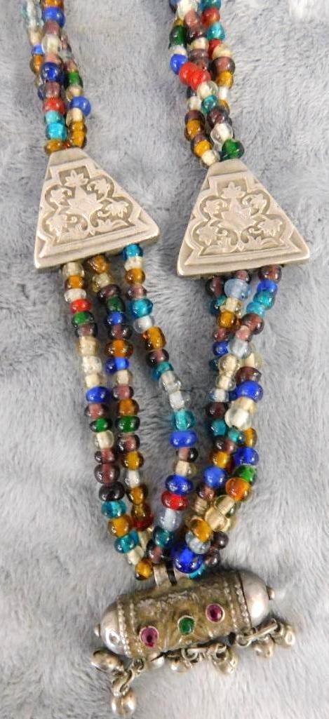 Sterling Silver - 24" Glass Bead and Sterling Necklace - 87.16 Grams TW: See Photos For Condition and Details