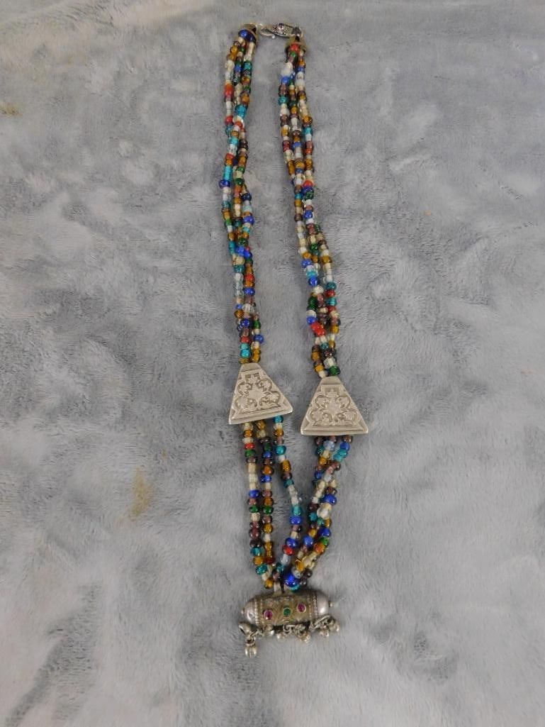 Sterling Silver - 24" Glass Bead and Sterling Necklace - 87.16 Grams TW - 7