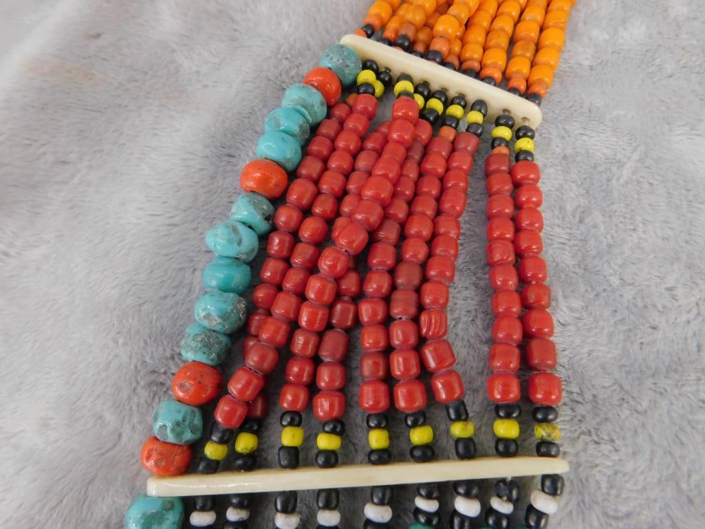 Large Tribal Bib Necklace - Beaded - 28" - 3