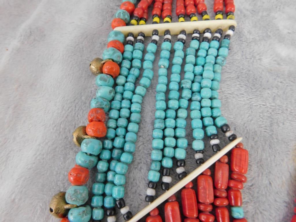 Large Tribal Bib Necklace - Beaded - 28" - 4