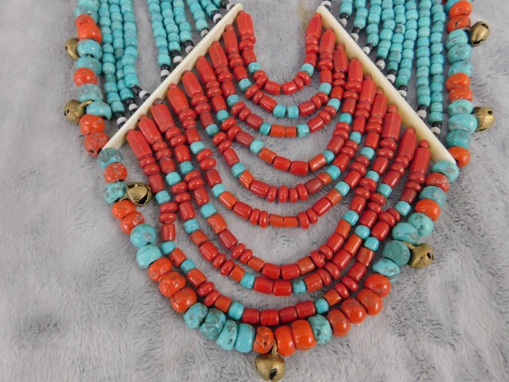Large Tribal Bib Necklace - Beaded - 28" - 5