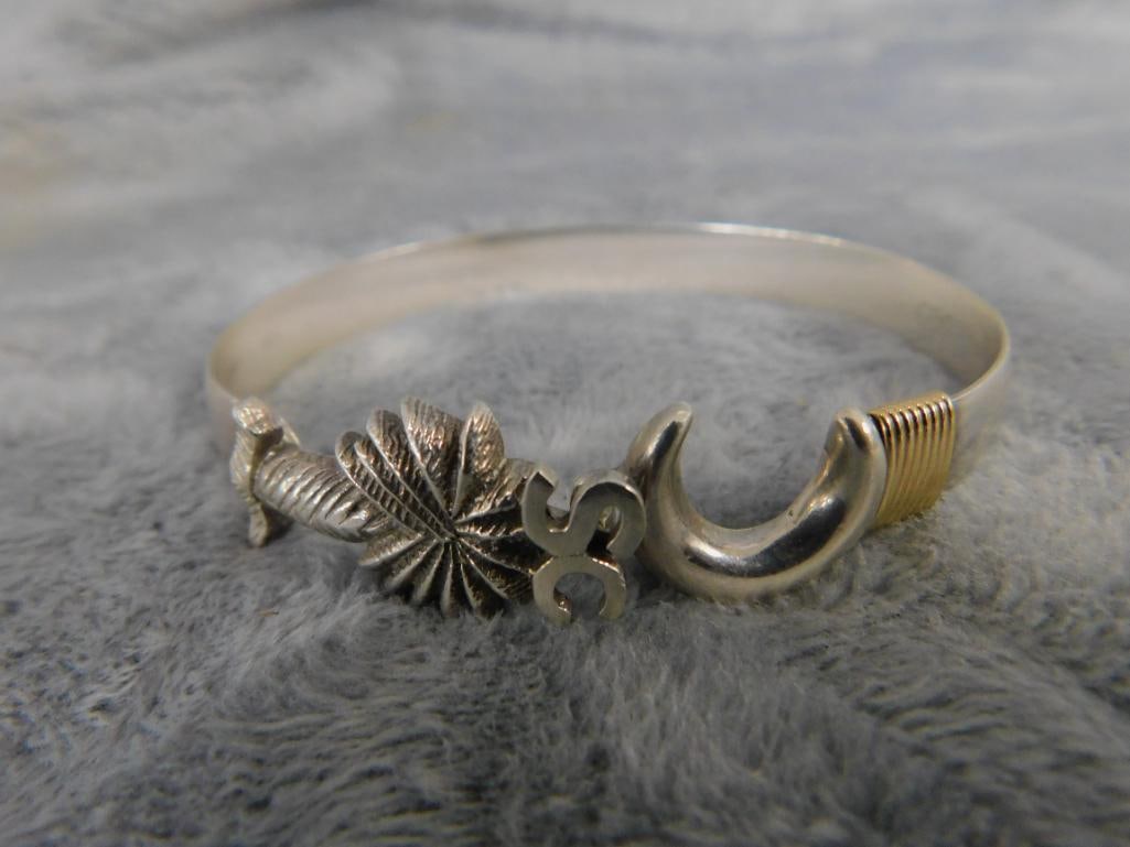 14K Yellow Gold and Sterling Silver - South Carolina Palm Tree Bracelet - 21.19 Grams TW - 10
