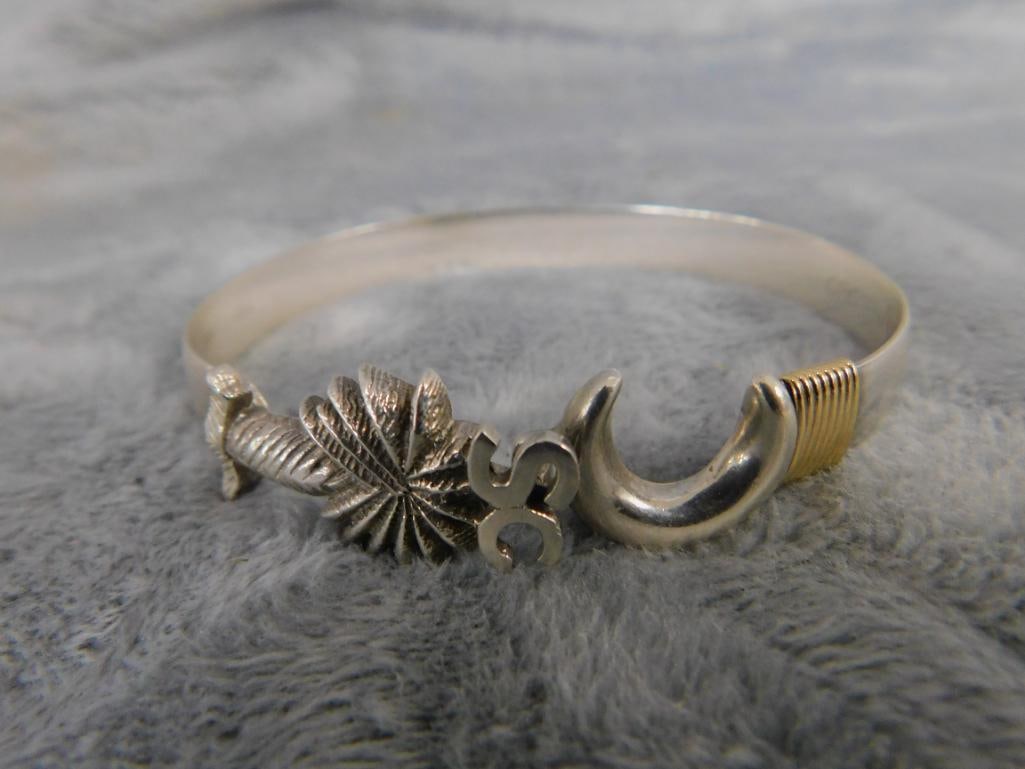 14K Yellow Gold and Sterling Silver - South Carolina Palm Tree Bracelet - 21.19 Grams TW - 11