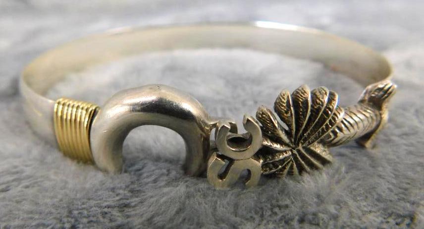 14K Yellow Gold and Sterling Silver - South Carolina Palm Tree Bracelet - 21.19 Grams TW: See Photos For Condition and Details