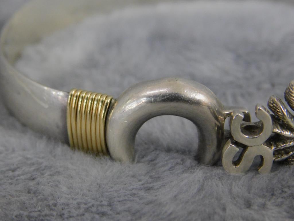 14K Yellow Gold and Sterling Silver - South Carolina Palm Tree Bracelet - 21.19 Grams TW - 2