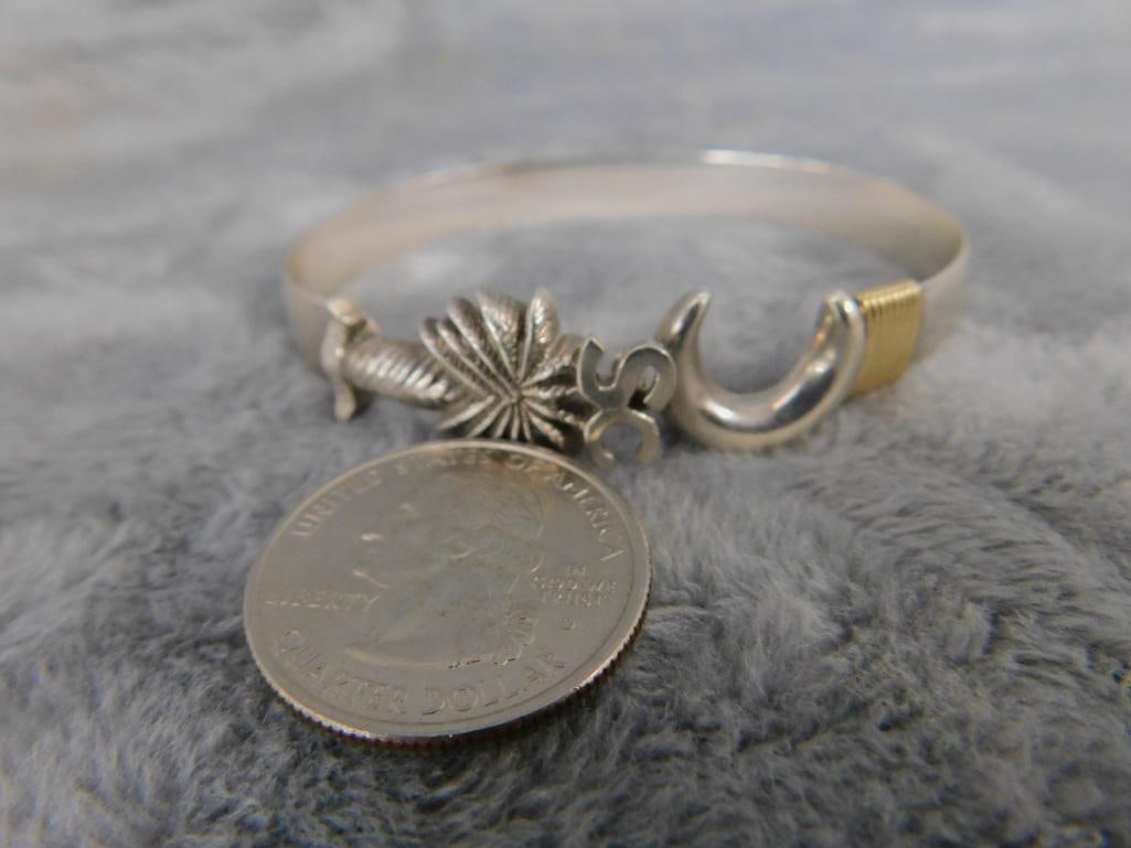 14K Yellow Gold and Sterling Silver - South Carolina Palm Tree Bracelet - 21.19 Grams TW - 9