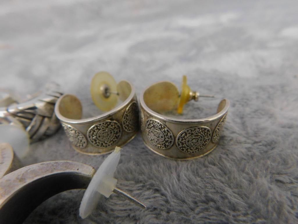 Sterling Silver - 3 Pairs of Thick Hoop Earrings - Pierced - 47.41 Grams - 3