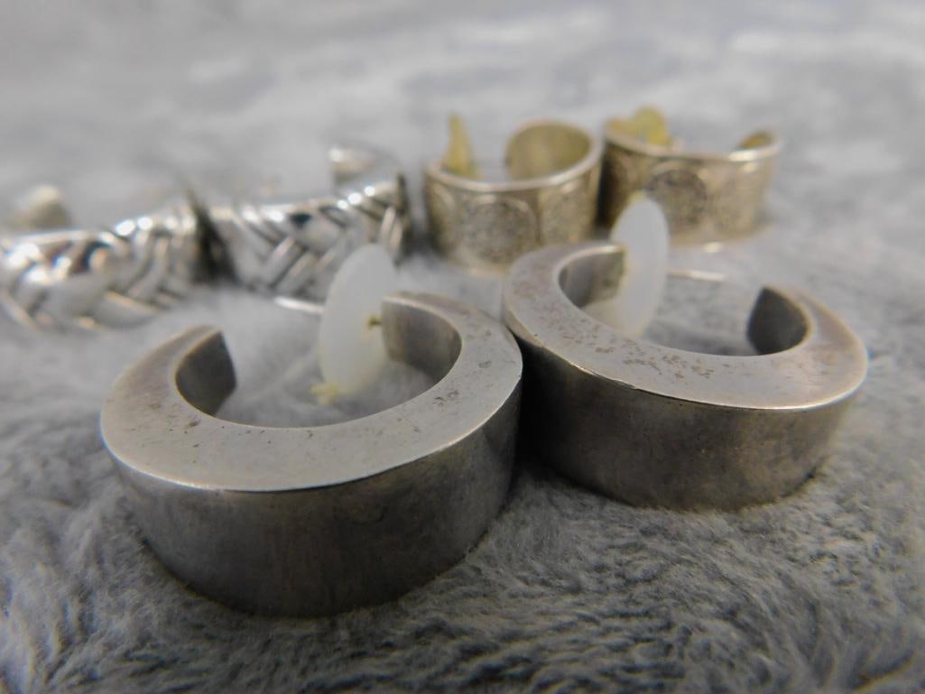 Sterling Silver - 3 Pairs of Thick Hoop Earrings - Pierced - 47.41 Grams - 4
