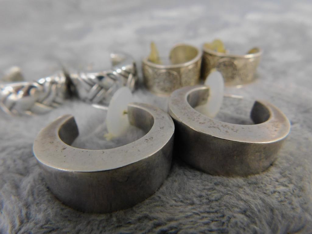 Sterling Silver - 3 Pairs of Thick Hoop Earrings - Pierced - 47.41 Grams - 5
