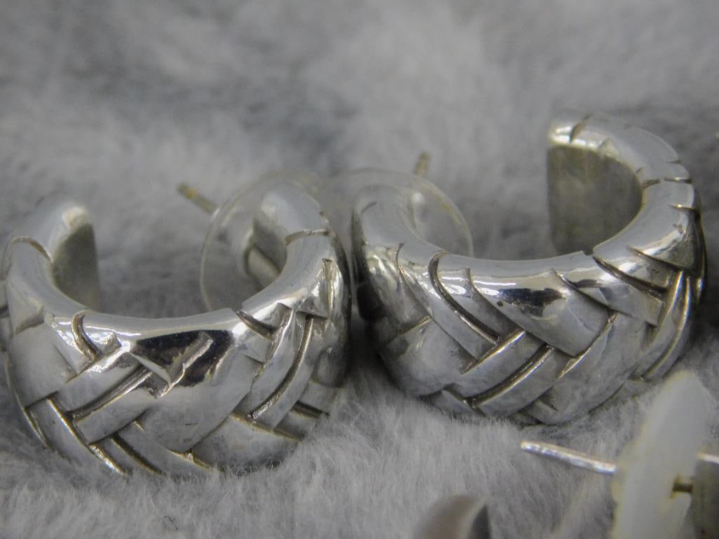 Sterling Silver - 3 Pairs of Thick Hoop Earrings - Pierced - 47.41 Grams - 6