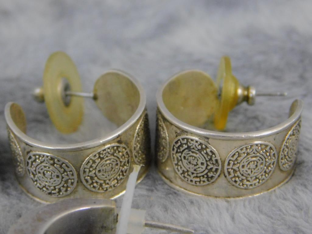 Sterling Silver - 3 Pairs of Thick Hoop Earrings - Pierced - 47.41 Grams - 7