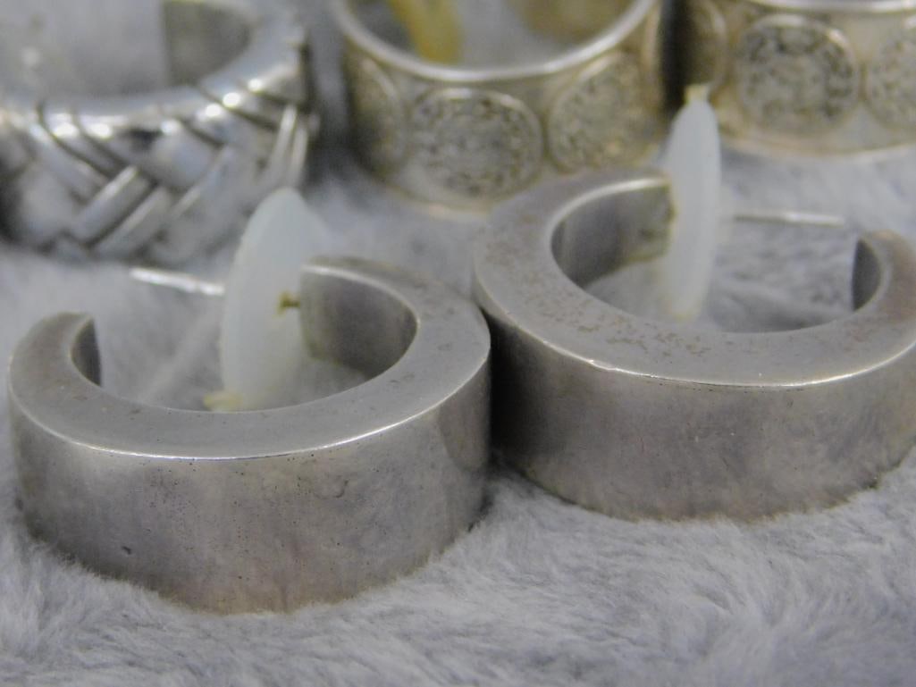 Sterling Silver - 3 Pairs of Thick Hoop Earrings - Pierced - 47.41 Grams - 8