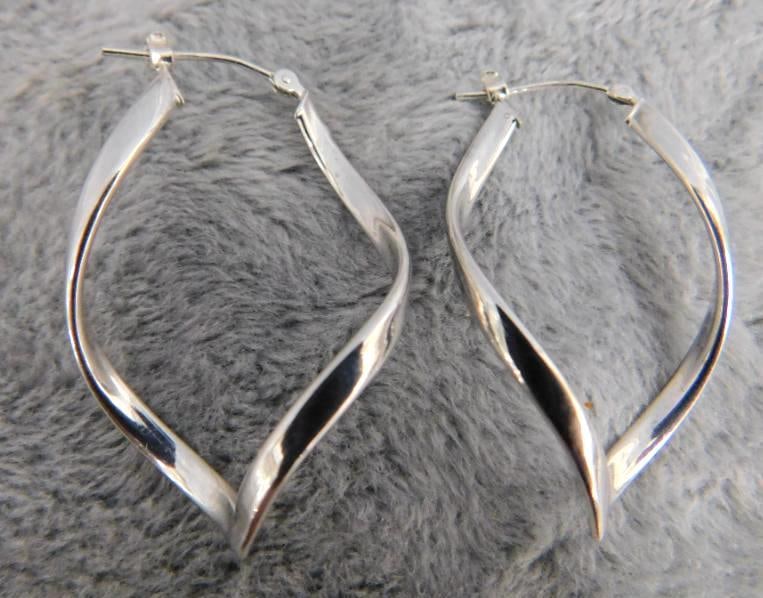 14K White Gold - Funky Hoop Earrings - Pierced - 1.82 Grams: XRF Tested - See Photos For Condition and Details