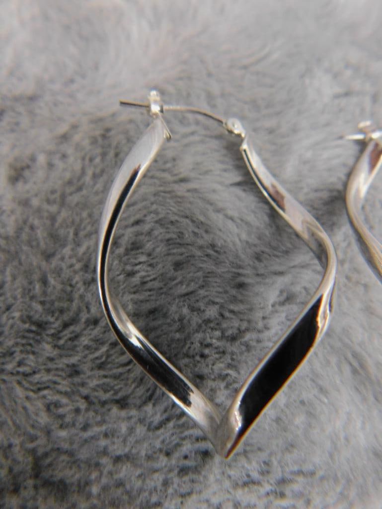 14K White Gold - Funky Hoop Earrings - Pierced - 1.82 Grams - 2