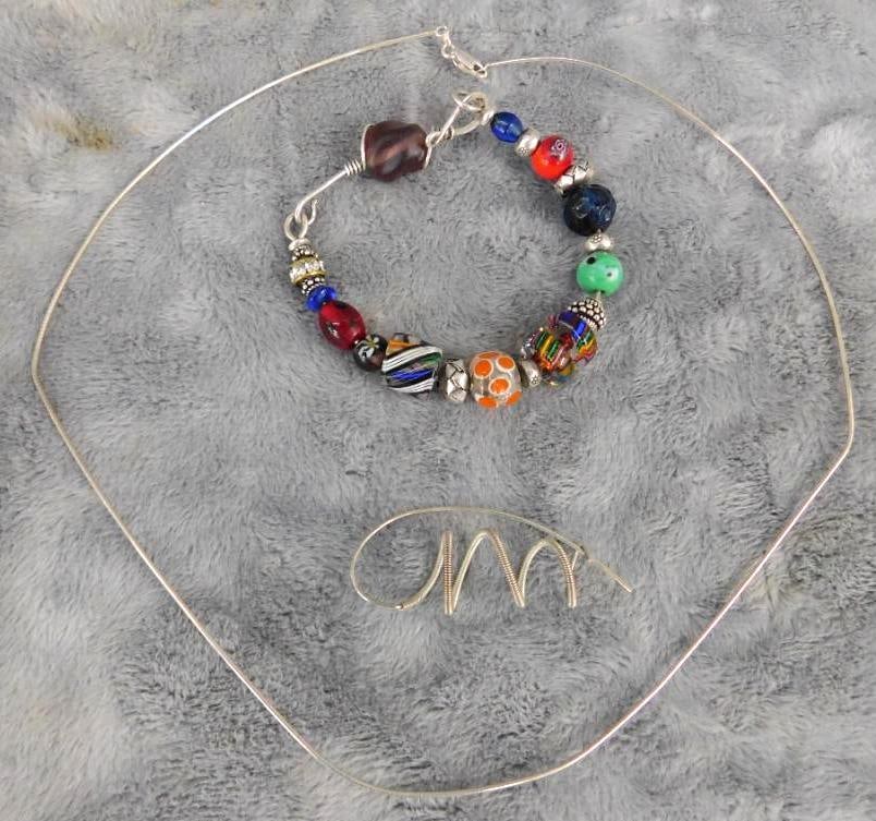 Sterling Silver - 20" Necklace - 8" Bracelet - Single Earring -: See Photos For Condition and Details