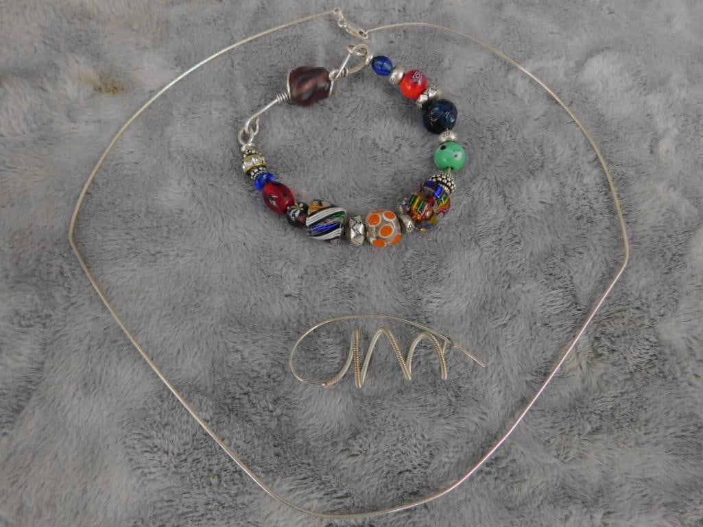 Sterling Silver - 20" Necklace - 8" Bracelet - Single Earring - - 4