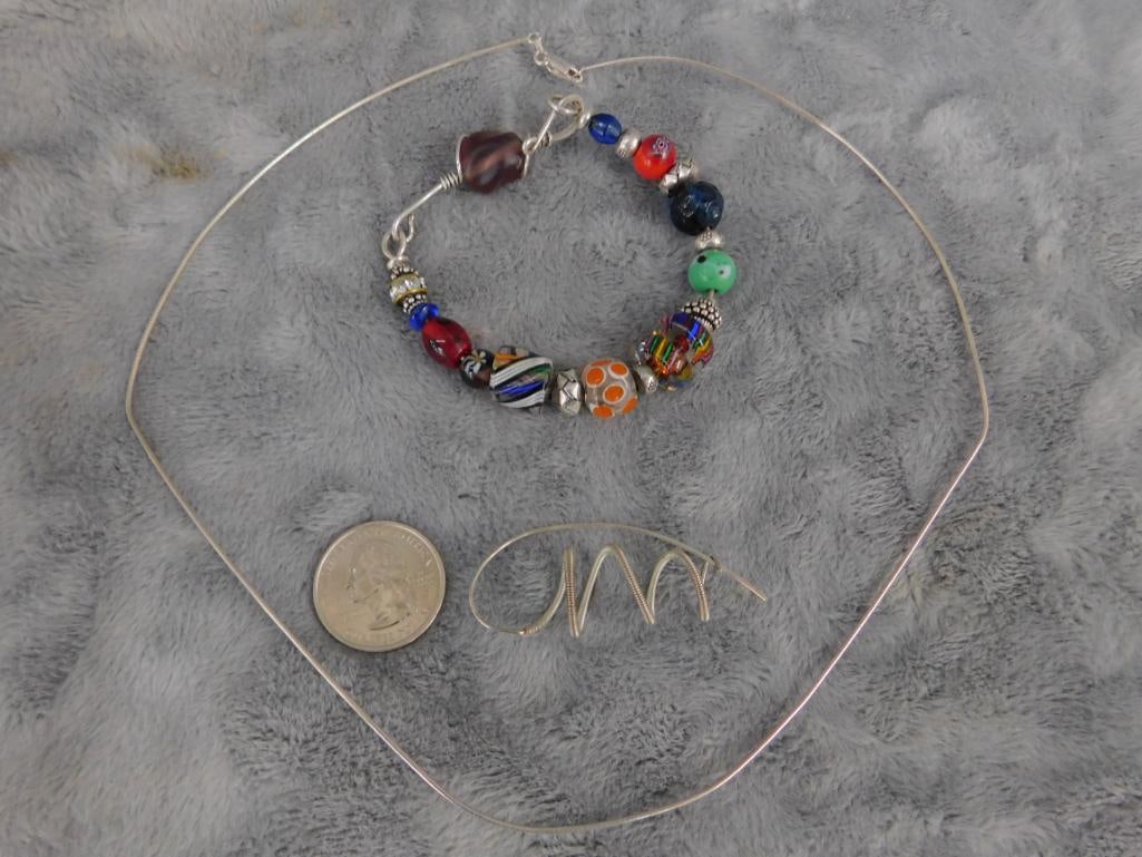 Sterling Silver - 20" Necklace - 8" Bracelet - Single Earring - - 5