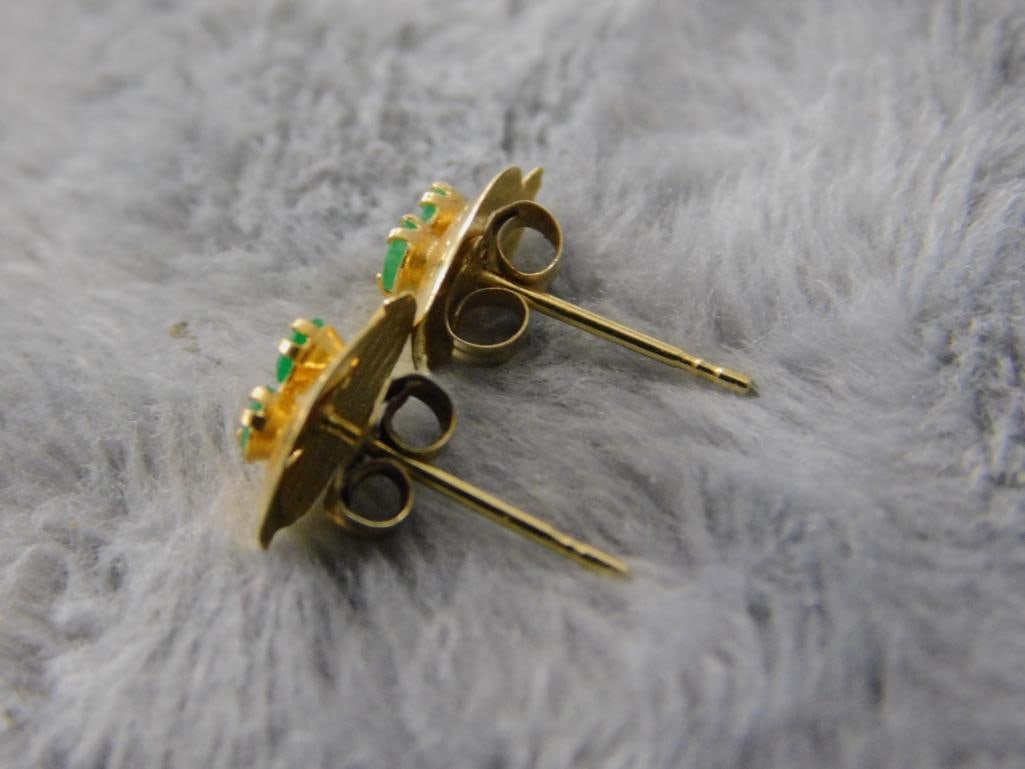 14K Yellow Gold - Pierced Emerald Earrings - .49 Grams TW - 2