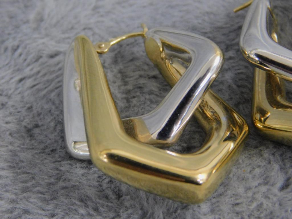 14K Yellow and White Gold - Pierced Earrings - 4.58 Grams - 2
